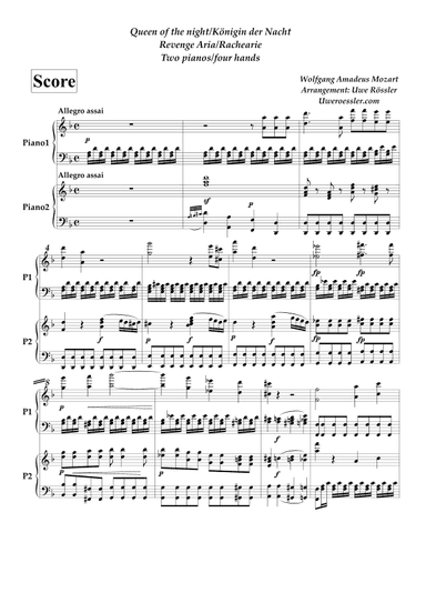 Magic Flute / Zauberflöte: Queen of the Night (Revenge Aria) / Königin der Nacht (Rachearie) (arr. Uwe Roessler / Rössler / Rassler)
