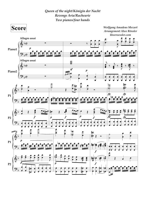 Magic Flute / Zauberflöte: Queen of the Night (Revenge Aria) / Königin der Nacht (Rachearie) (arr. Uwe Roessler / Rössler / Rassler)