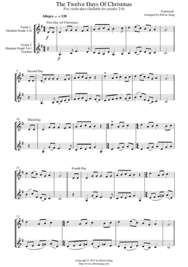 The Twelve Days Of Christmas (for violin duet, suitable for grade 2-6) (arr. Edwin Sung)