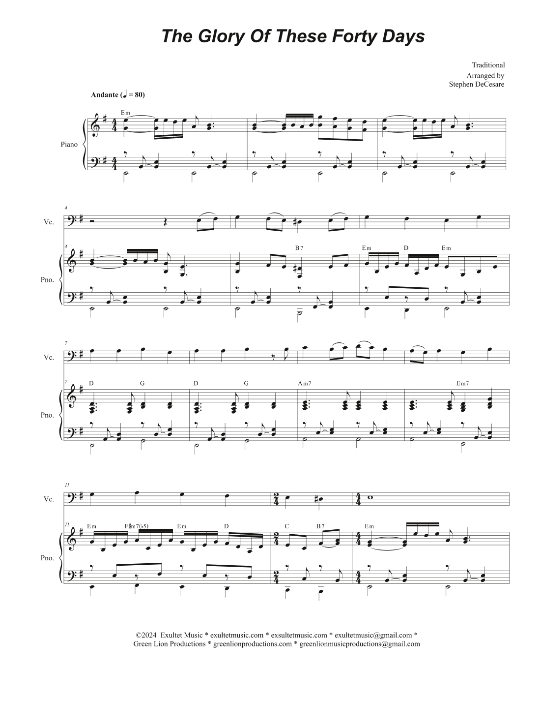 The Glory Of These Forty Days (Cello solo and Piano) (arr. Stephen DeCesare)