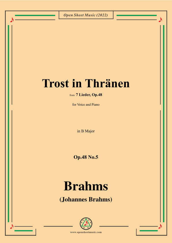 Brahms-Trost in Thränen,Op.48 No.5 in B Major (arr. OSM Press)