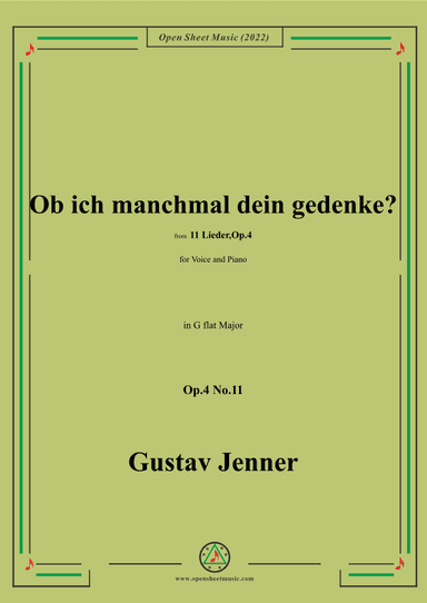 Jenner-Ob ich manchmal dein gedenke?,in G flat Major,Op.4 No.11 (arr. OSM Press)