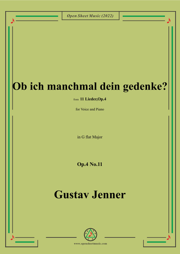 Jenner-Ob ich manchmal dein gedenke?,in G flat Major,Op.4 No.11 (arr. OSM Press)