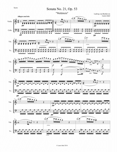 Waldstein Piano Sonata 1st Movement for Violin and Cello Duet (arr. Laura Jekel)