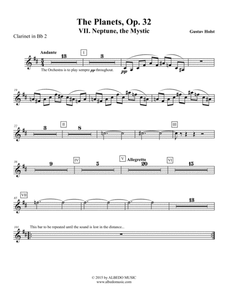 Holst The Planets, VII. Neptune, the Mystic - Clarinet in Bb 2 (Transposed Part), Op. 32 (arr. Doug Clyde)