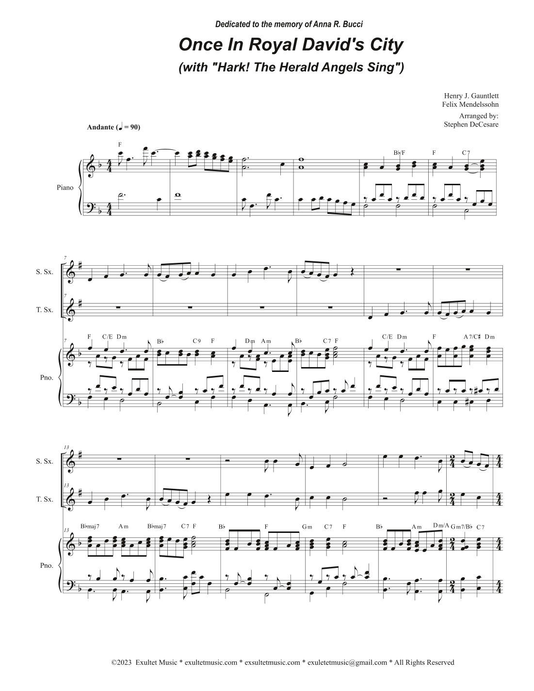Once In Royal David's City (with "Hark! The Herald Angels Sing") (Duet for Soprano & Tenor Sax) (arr. Stephen DeCesare)