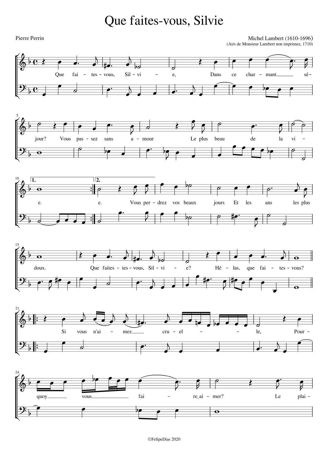 Que faites-vous Silvie (arr. Early Music Scores)