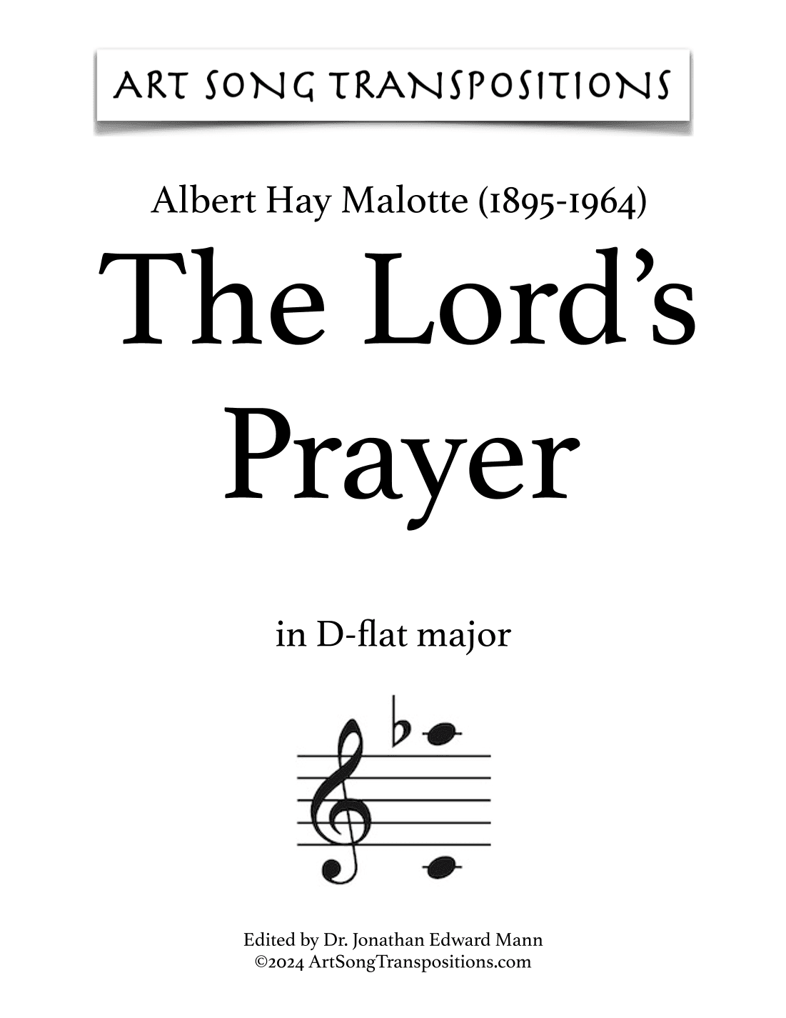 The Lord's Prayer (arr. ArtSongTranspositions.com)