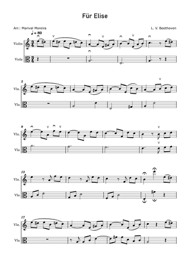 Fur Elise - Beethoven Violin and Viola v2 (arr. Marival Moreira)