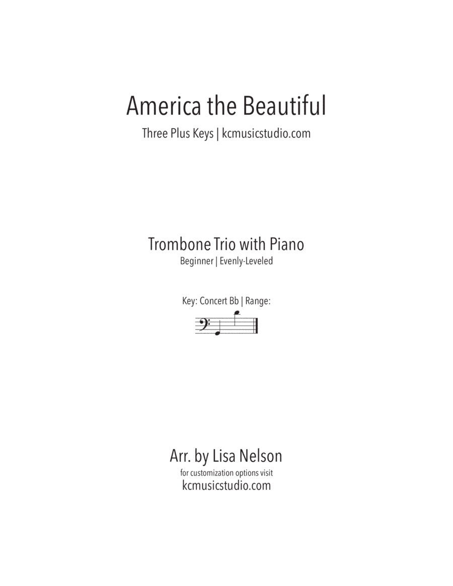 America the Beautiful Trombone Trio with Piano Accompaniment - Beginning (arr. Lisa Nelson)