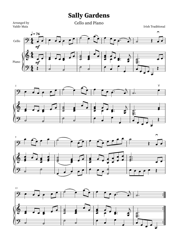 Sally Gardens - Cello and Piano (arr. Valdir Maia)
