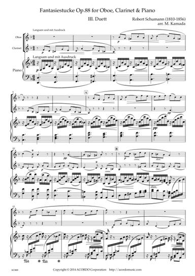 Fantasiestucke Op.88 III Duett for Oboe, Clarinet & Piano (arr. Mikio Kamada)