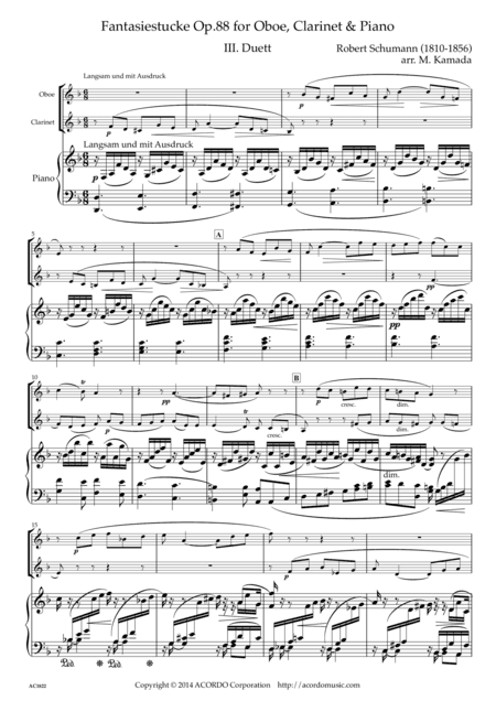 Fantasiestucke Op.88 III Duett for Oboe, Clarinet & Piano (arr. Mikio Kamada)