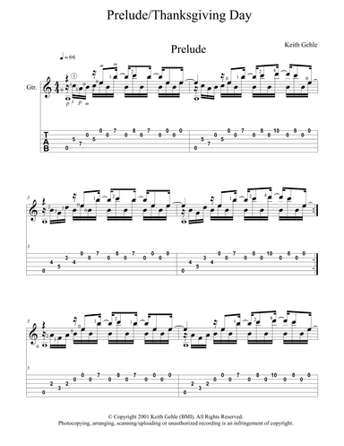 "Prelude/Thanksgiving Day" for solo classical fingerstyle guitar (+ TAB)
