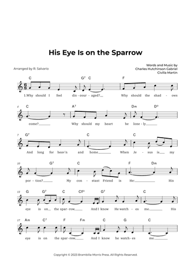 His Eye Is on the Sparrow (Key of C Major) (arr. R. Salvario)