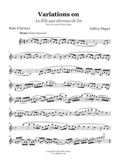 Variations on Debussy's "The Girl with the Flaxen Hair" for Solo Clarinet (arr. Jeffrey Ouper)