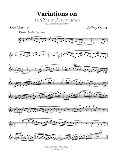 Variations on Debussy's "The Girl with the Flaxen Hair" for Solo Clarinet (arr. Jeffrey Ouper)