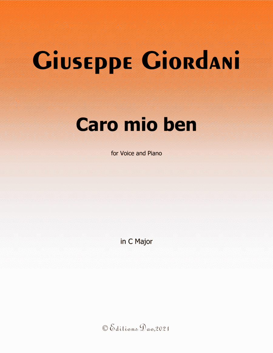 Caro mio ben,by Giordani,in C Major (arr. Editions Dao)