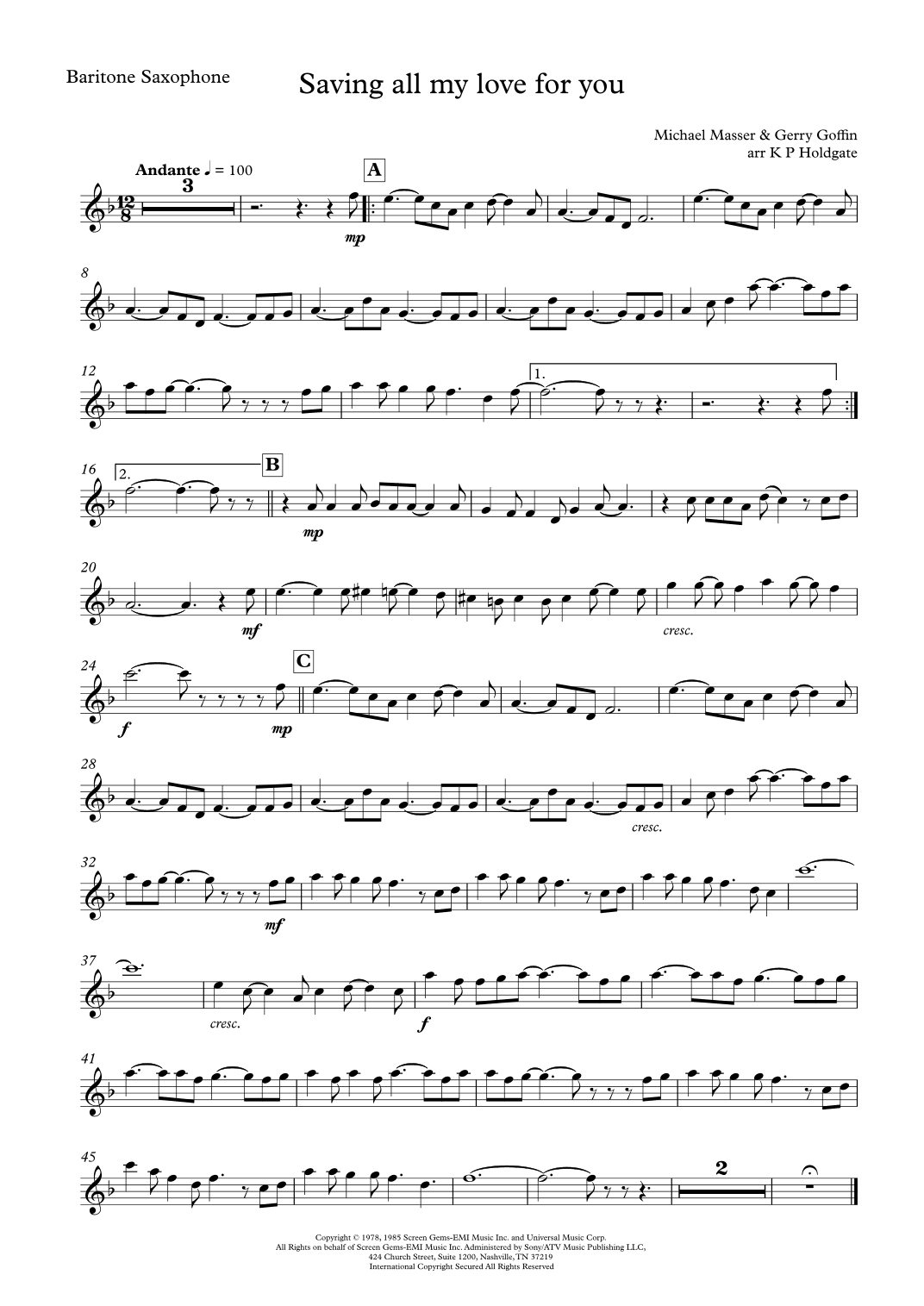 Saving All My Love For You (arr. Kevin P Holdgate)