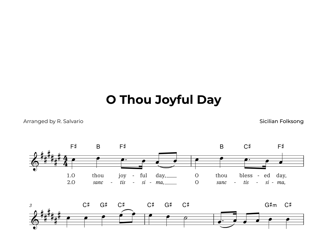 O Thou Joyful Day (Key of F-Sharp Major) (arr. R. Salvario)