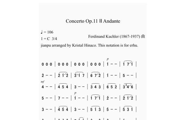 Concerto Op.11  Andante (arr. Kristal Hinaco)