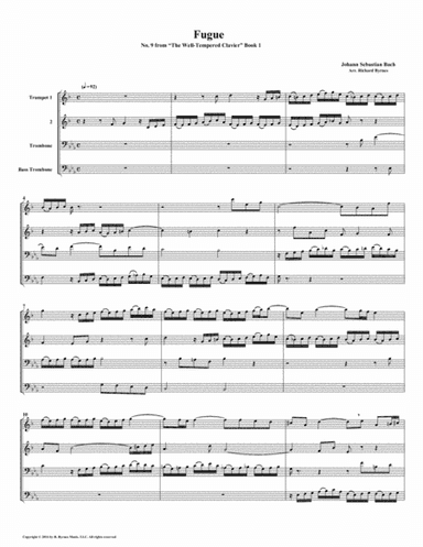 Fugue 09 from Well-Tempered Clavier, Book 1 (Brass Quartet) (arr. Richard Byrnes)