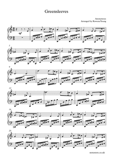 Greensleeves Piano Solo (arr. Rowena Young / Notestore)