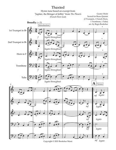 Thaxted (hymn tune based on excerpt from "Jupiter" from The Planets) (Bb) (Brass Quintet - 2 Trp, 1 (arr. Regis Bookshar)