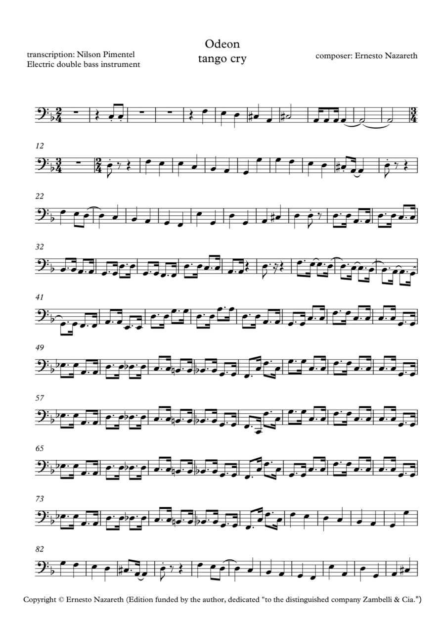 odeon music, Brazilian tango by Ernesto Nazareth, for electric bass. (arr. Nilson Pimentel)