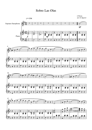 Sobre Las Olas (Over The Waves), Juventino Rosas, For Soprano Saxophone & Piano (arr. Eugene Egorov)