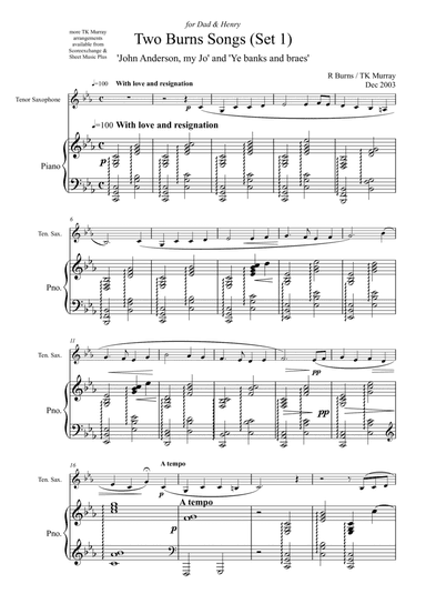 Burns Songs - Set 1 - Tenor Saxophone & Piano - TK Murray
