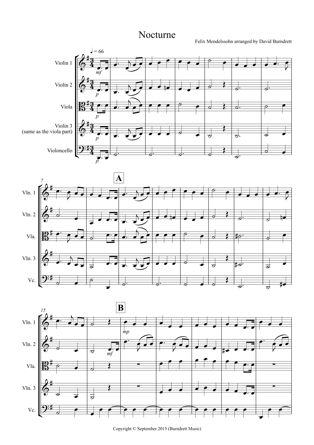 Nocturne (from A Midsummer Night's Dream) for String Quartet (arr. David Burndrett)