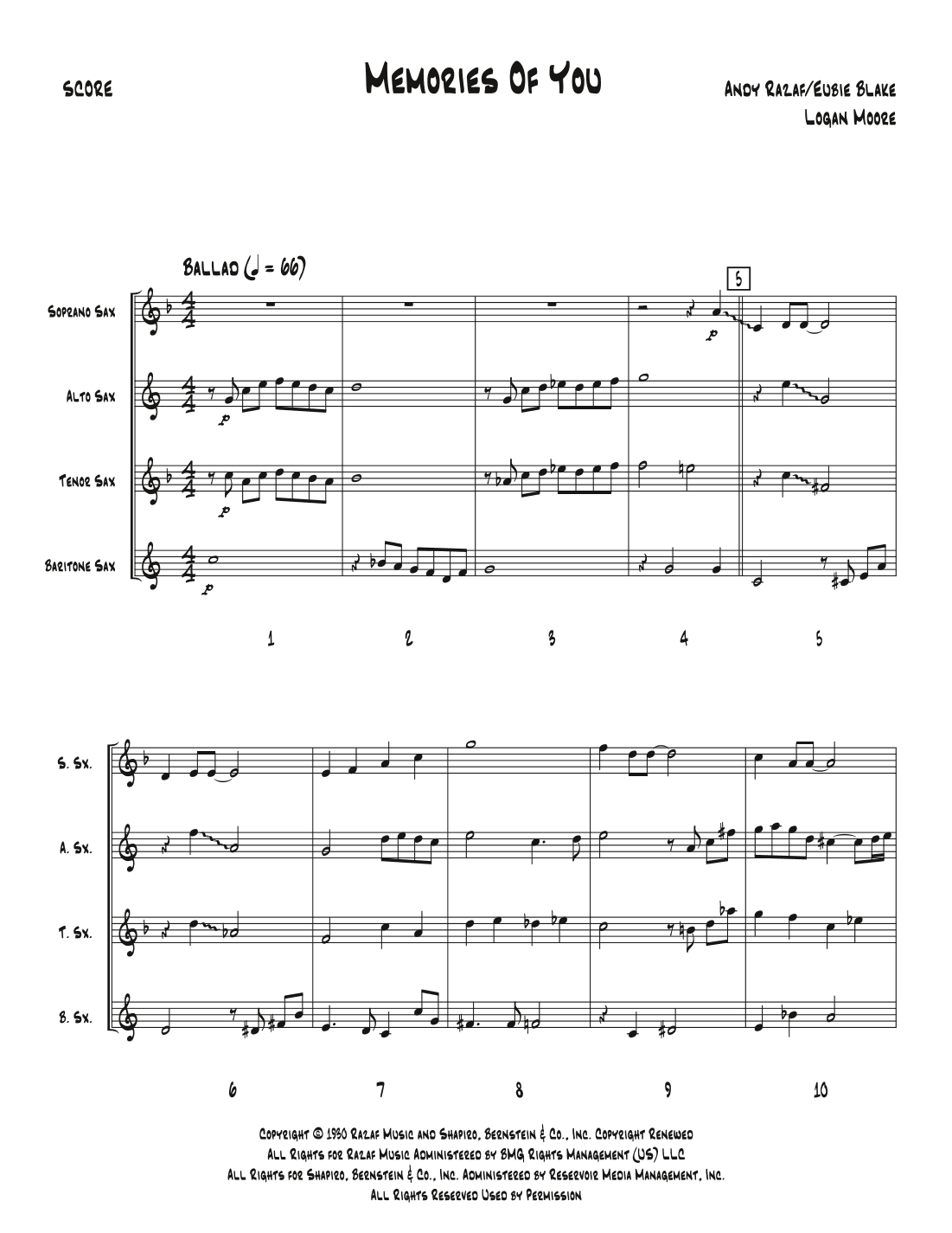 Memories Of You (arr. Logan Moore)