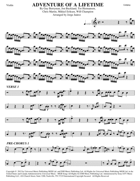 Adventure Of A Lifetime (arr. Jorge Juárez)