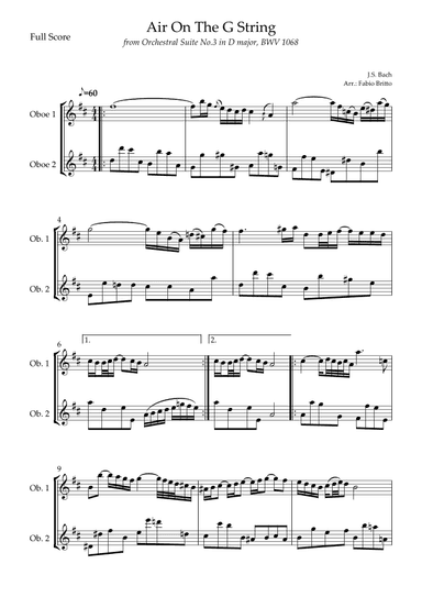 Air On The G String (J.S. Bach) for Oboe Duo (arr. Fabio Britto)