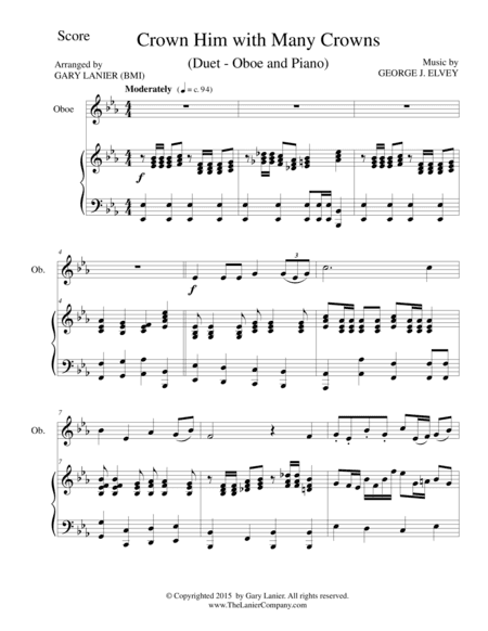 CROWN HIM WITH MANY CROWNS (Duet – Oboe and Piano/Score and Parts) (arr. Gary Lanier)