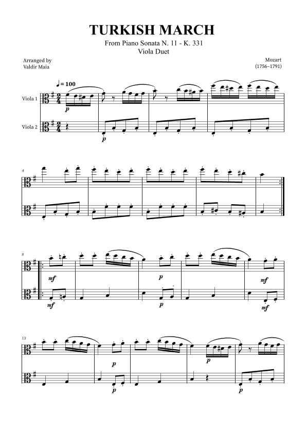 Turkish March - Viola Duet (arr. Valdir Maia)