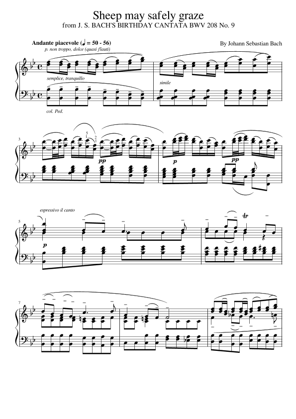 J. S. Bach "Sheep May Safely Graze" (BWV 208 No. 9) for Piano Solo (arr. poon)