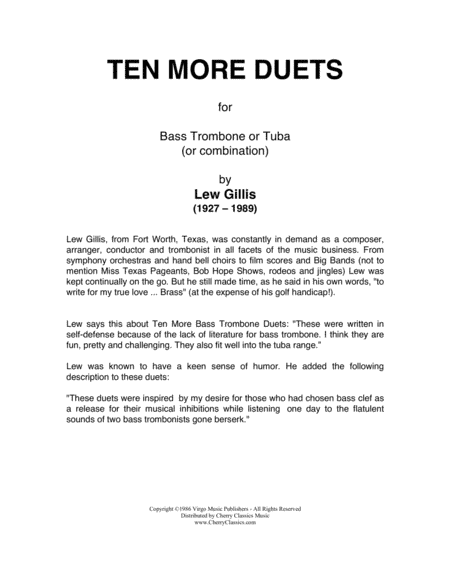 Ten More Duets for Bass Trombone or Tuba