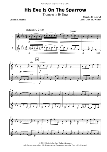 His Eye Is On The Sparrow (arr. Gert Th. Walter)