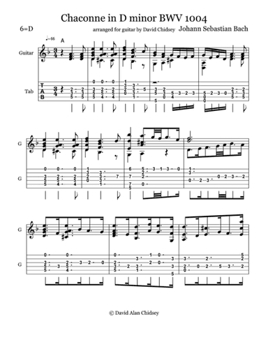 Chaconne BWV 1004 Arranged for Guitar (arr. David Alan Chidsey)