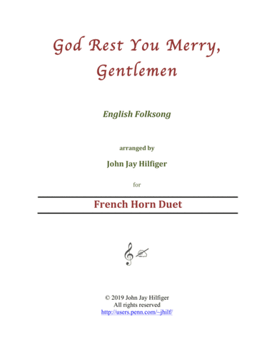God Rest You Merry, Gentlemen for French Horn Duet (arr. John Jay Hilfiger)