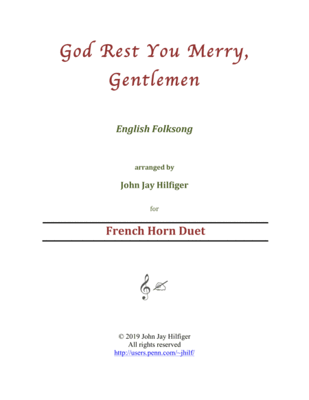 God Rest You Merry, Gentlemen for French Horn Duet (arr. John Jay Hilfiger)