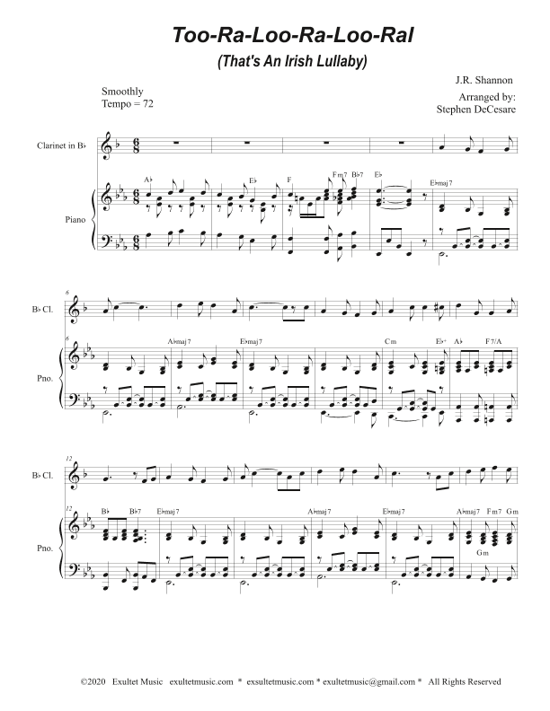 Too-Ra-Loo-Ra-Loo-Ral (That's an Irish Lullaby) (Bb-Clarinet solo and Piano) (arr. Stephen DeCesare)