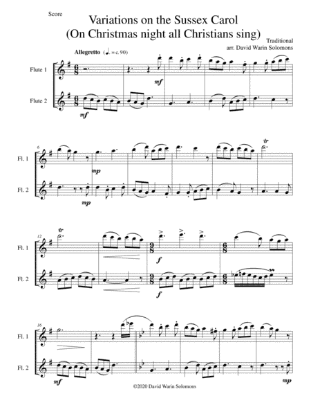 Variations on the Sussex Carol (On Christmas night all Christians sing) for flute duo (arr. David Warin Solomons)