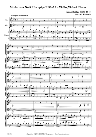 Miniatures No.8, Hornpipe H.89-2 for Violin, Viola & Piano (arr. Mikio Kamada)