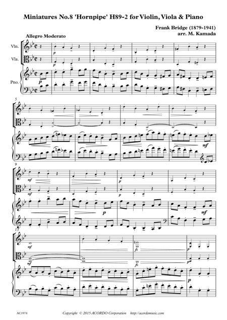 Miniatures No.8, Hornpipe H.89-2 for Violin, Viola & Piano (arr. Mikio Kamada)