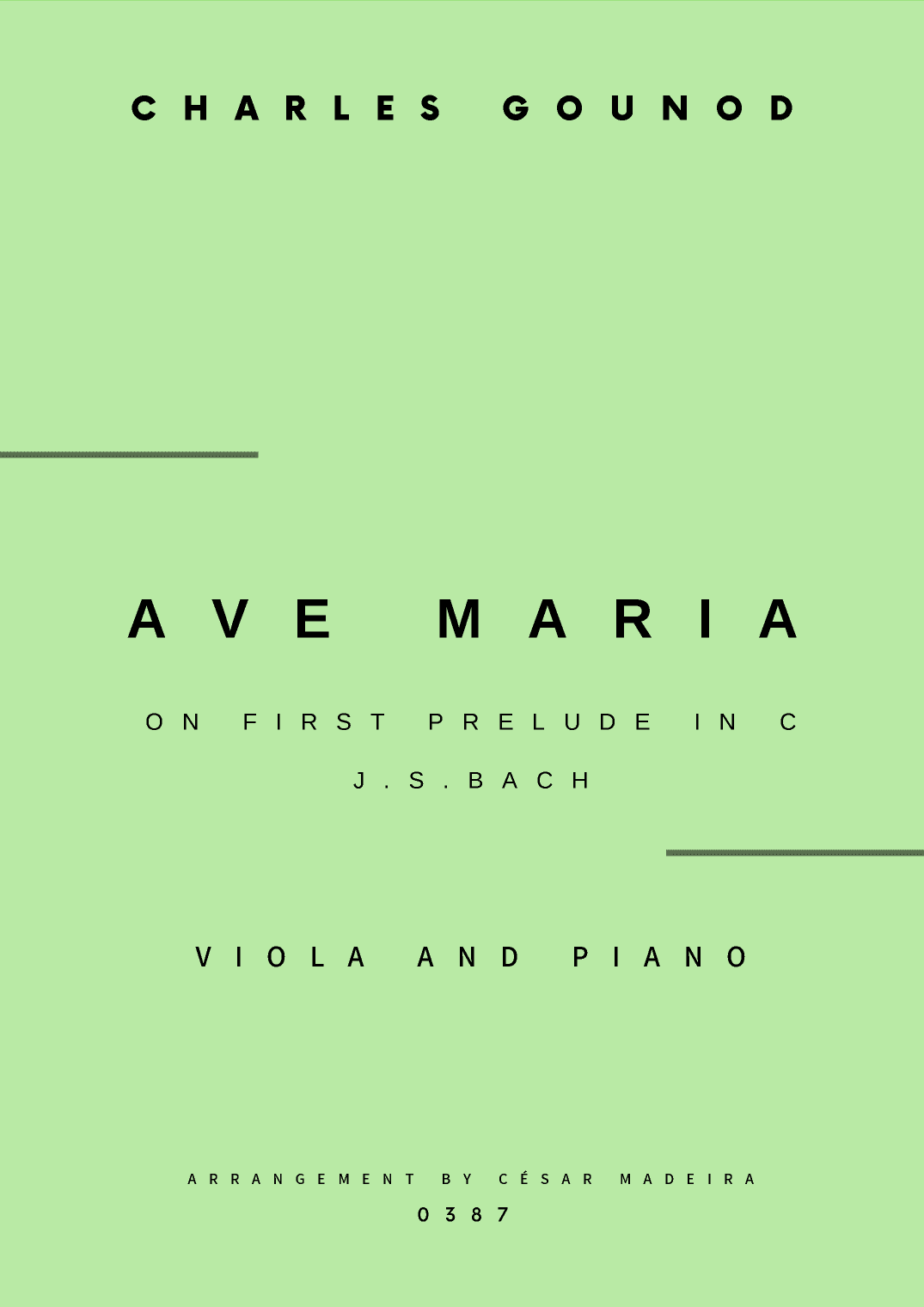 Ave Maria by Bach/Gounod - Viola and Piano (Full Score and Parts) (arr. César Madeira)