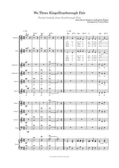 We Three Kings/Scarborough Fair combo SA duet, SSAA choir, strings and piano (arr. Connie Boss)