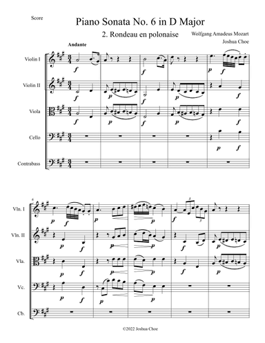 Piano Sonata No. 6 in D Major, Movement 2 (arr. Joshua Choe)
